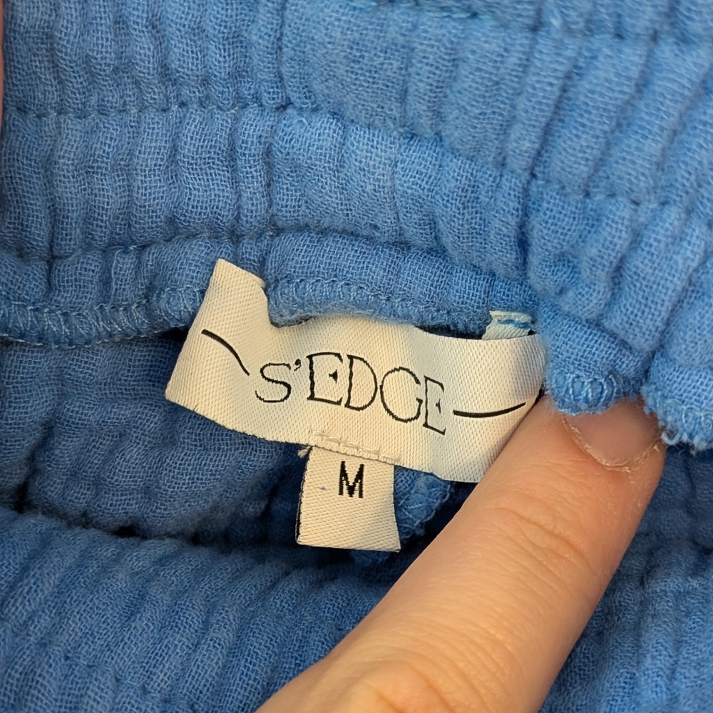 S'EDGE Blue Gauze Cotton Matching Lounge Set Coco Top Holden Shorts Medium - Picture 11 of 11